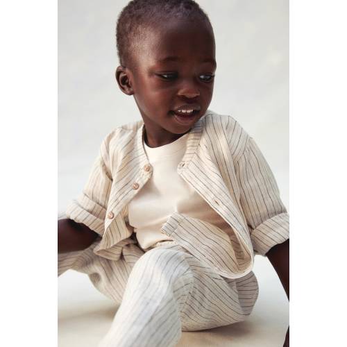 Linen-blend Band Collar Shirt