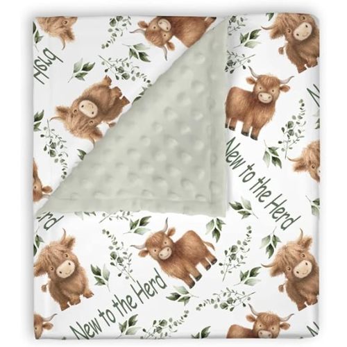 Mink Baby Boys Girls Blankets Highland Cow Eucalyptus Leaf, Western Cowboy Soft Double Layer Dotted Backing Receiving Swaddle, Newborn Infant Toddler Nursery Crib Bedding Shower Gift