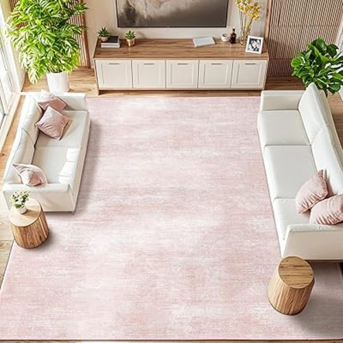 Washable Rug 8x10 Area Rugs for Living Room - Stain Resistant Non-Slip Backing Boho Rug for Bedroom,Durable & Ultra-Thin Vintage Large Area Rug(8x10,Pink)