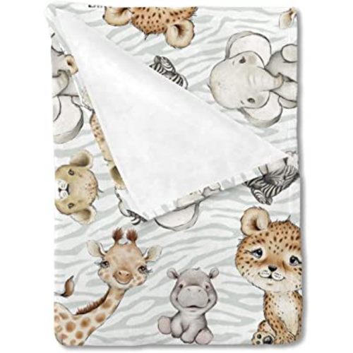 Safari Jungle African Animal Baby Blanket Boy Girl Gift Gender Neutral, Elephant Giraffe Lion Flannel Fleece Nursery Bed Blankets, Soft Lightweight Newborn Toddler Infant Kid Bedding 30 x 40