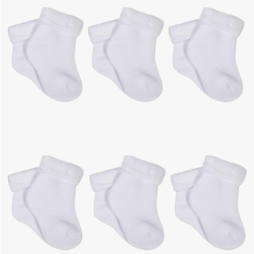 Gerber Baby 6-Pair Sock, White, 0-3 Months