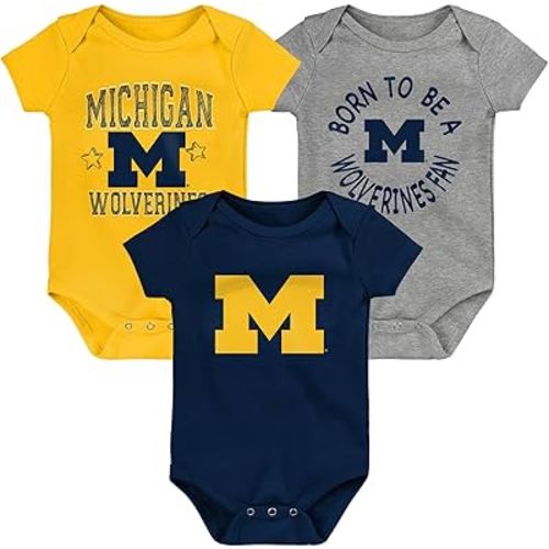 Outerstuff NCAA Teams Newborn Baby and Infant Born to Be Short Sleeve Bodysuit Variety 3-Pack (0-18m)
