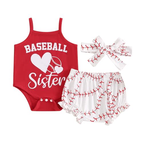 Newborn Baby Girl Baseball Outfit Baseball Sister Romper Baseball Bloomers Shorts Set 3Pcs Cute Summer Clothes