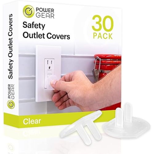 Power Gear Child Safety Electrical Outlet Covers, Tamper‑Resistant Plug Protectors for Standard Wall Outlets, Baby‑Proof & Child‑Proof Safety Caps, Clear, 30 Pack, 51175