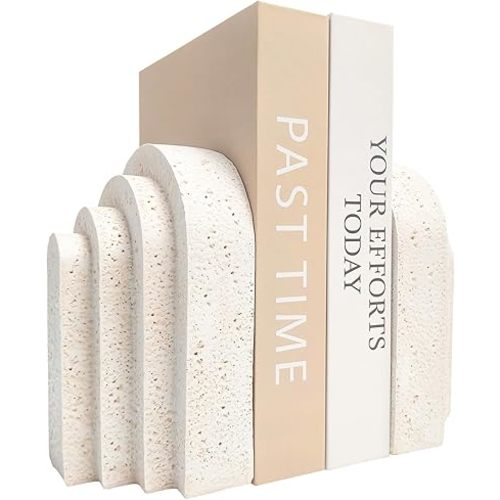Heavy Duty Book Ends for Shelves, Decorative Book Stopper for Shelves, Resin Decor Bookends for Heavy Books, Modern Home Decor Aesthetic Bookend Aesthetically Pleasing Layered Arch Design, Set of 2