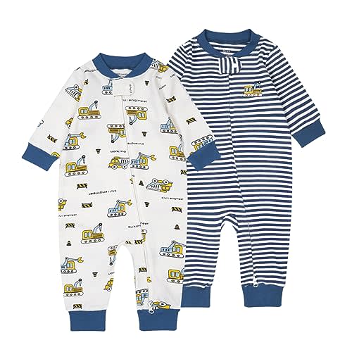 Teach Leanbh Baby 2-Pack 100% Cotton Romper Jumpsuits Two Way Zipper Long Sleeve Footless Sleep and Play