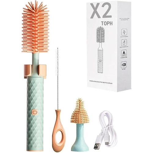 Toph 360 Bottle Cleaner, Toph 360 Electric Bottle Cleaner, Toph Bottle Brush, Electric Bottle Brush Cleaner Baby, 360 Bottle Cleaner Brush, Portable Travel Electric Baby Bottle Brush Set (3Set,Green)