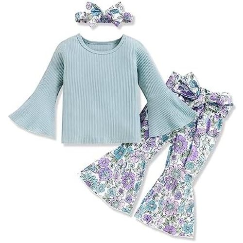 oklady Toddler Girl Clothes Ruffle Flared Top Floral Bell Bottom Pants Baby Girls Fall Winter Outfits 12M-5T