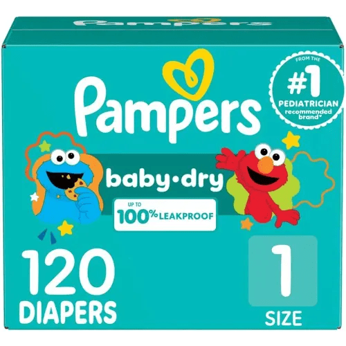 Pampers Diapers - Baby Dry - Size 1, 120 Count, Absorbent Disposable Infant Diaper (Packaging May Vary)