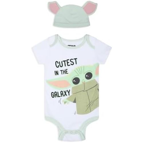 STAR WARS The Mandalorian Grogu Baby Boys Short Sleeve Bodysuit and Cap Set for Newborn and Infants