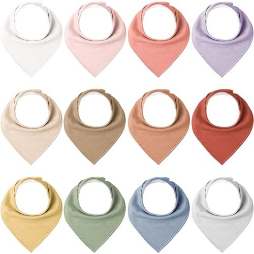 Konssy Baby Bibs 12 Pack Baby Bandana Drool Bibs Cotton for Unisex Boys Girls, 12 Solid Colors Set for Teething and Drooling - Pink