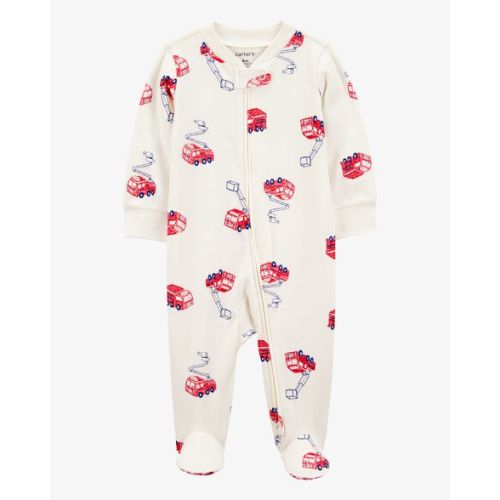 Baby Fire Truck Print 2-Way Zip Cotton Sleep & Play Pajamas - Cream - Carter's | Carter's