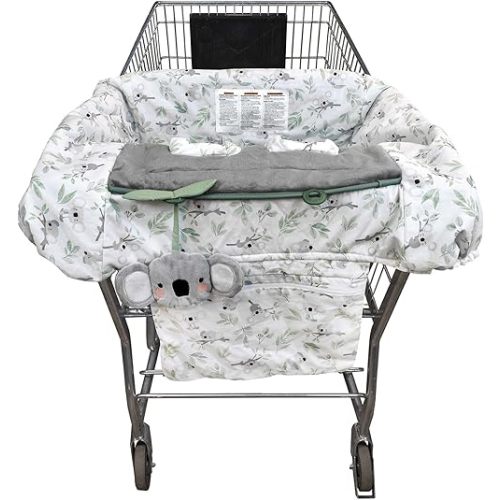 Boppy Preferred Shopping Cart Cover with Storage Pouch, Koalas, with Changeable SlideLine Toy, Plush Minky Seat, 2-Point Safety Belt, Wipeable and Machine Washable, 6-48 Months