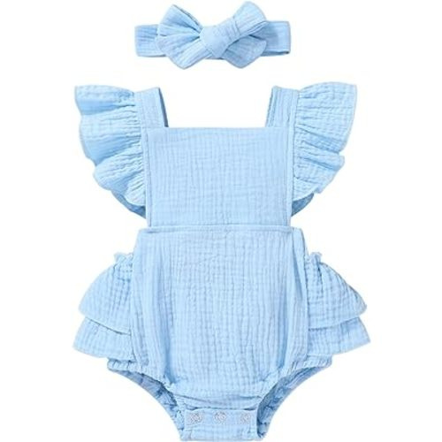 YOUNGER TREE Toddler Baby Girl Ruffled Sleeveless Romper Casual Summer Jumpsuit Cotton Linen Clothes