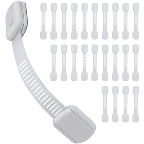24 Pack Baby Proofing Cabinet Strap Locks - Vkania Kids Proof Kit - Child Safety Drawer Cupboard Oven Refrigerator Adhesive Locks - Adjustable Toilets Seat Fridge Latches - No Drilling