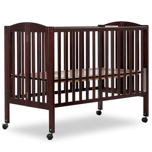 Dream On Me Full-Size 2-in-1 Folding Baby Crib in Espresso, GreenGuard Gold & JPMA, Portable, Patented Quick Folding System, Strong Wheels, 2 Adjustable Mattress Heights