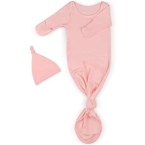 Newborn Baby Knotted Gown, Super Soft Silky Infant Long Sleeve Sleeper for Baby Girl and Boy Sleeping Bag with Hat