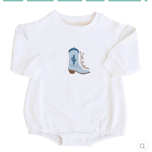 Little Buckaroo Graphic Sweatshirt Bubble Romper | White