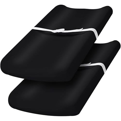 PHF Baby Changing Pad Covers for Boys Girls, 2 Pack Ultra Soft Breathable Microfiber Changing Pad Table Sheets for Most Baby Changing Pads, Black & Black