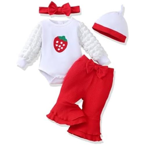 Renotemy Preemie Newborn Baby Girl Clothes Infant Romper Fall Winter Outfits Gifts for Girls Cute Bell Bottoms Pant Sets