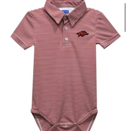 Vive La Fete Arkansas Razorbacks Baby RED Pencil Stripe Polo Romper