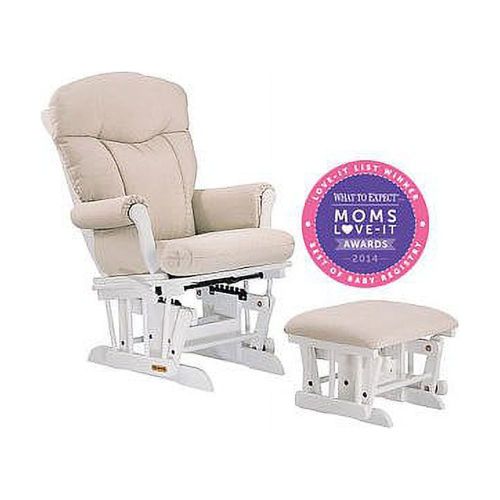 Shermag Glider Rocker and Ottoman - White/ Pearl Fabric