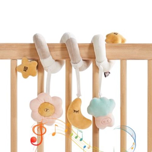 Banshili Baby Spiral Hanging Toys for Car Seats, Strollers, and Cribs | Infant Rattle & Plush Sensory Toys 0-12 Months, Beige