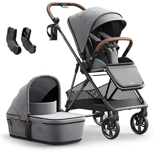 MAMAZING Air Lux Baby Stroller with Bassinet from Newborn to 50 lbs, Strength Carbon Fiber Frame Only 15.8lbs, Bassinet Stroller Included Reversible Seat, Car Seat Adapter & Large Storage Basket