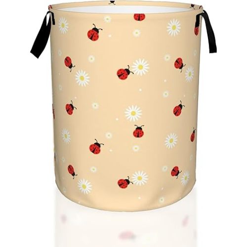 Ladybug with Chamomile Flower Laundry Basket,Waterproof Laundry Hamper,Collapsible Organizer Basket for Storage Bin Toy Bins, Dirty Clothes Laundry Basket for Living Room/Bathroom/Bedroom