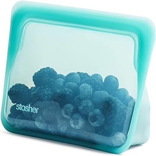 Stasher Platinum Silicone Food Grade Reusable Storage Bag, Aqua (Stand-Up Mini) | Reduce Single-Use Plastic | Cook, Store, Sous Vide, or Freeze | Leakproof, Dishwasher-Safe, Eco-friendly | 28 Oz