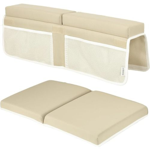 Baby Bath Kneeler and Elbow Rest Pad Set - Thickest Bathtub Kneeler Pad with Memory Foam and Bath Toys Organizer - Ideal Bath Kneeling Pad for Bathing Baby - Relieve your Knees and Elbows (Beige) - Standard