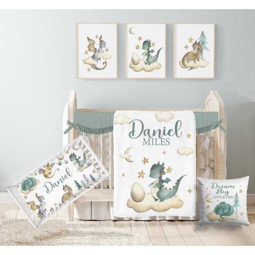 Dragon Crib Bedding Set, Dragon Nursery, Personalized Dragon blanket, Dragon Crib Sheet, Baby Boy Crib Bedding Set, Fantasy Themed Baby, 322