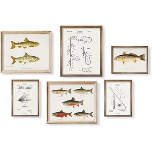 Angler Picture - Rustic Trout Bass Fish House Decor - Fishing Boat Art - Fishing Rod Reel Lure Poster - Vintage Fishing Decor - Fishing Accessories Patent Print - Gift for Fisherman - Lake House Décor