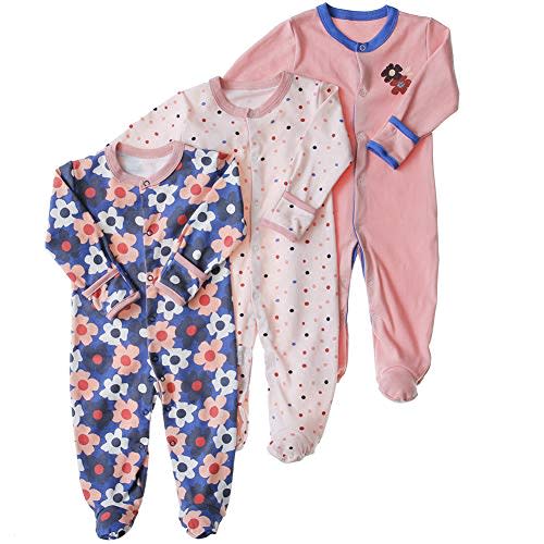 Aablexema Baby Footie Pajamas with Mittens - 3 Pcs Infant Girls Boys Footed Sleeper Newborn Cotton Sleepwear Outfits