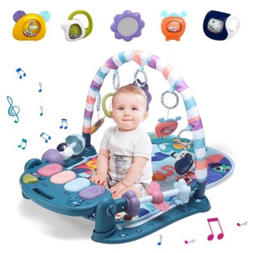 Baby Gym Play Mat, Caveen Musical Fitness Tummy Time Mat, for 0-36 Months Boys Girls, Navy