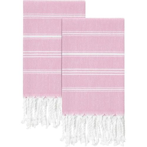 Hand Towels for Bathroom - 2-Pack,16x40 Inch-100% Cotton,Turkish Bathroom Hand Towels,Super Absorbent & Quick-Dry Soft for Bath, Kitchen, Spa, Face, Hair, Dishcloth (Pink)