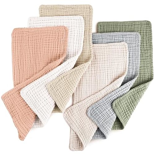 Konssy Muslin Baby Burp Cloths 6 Pack, Soft Absorbent 100% Cotton Burping Clothes for Newborns, Baby Boys and Girls, Unisex | 6 Pack, Soft, Absorbent, 100% Cotton, Burping Clothes, for Newborns
