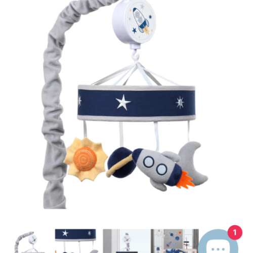 Milky Way Blue/Gray Celestial Space with Rocket and Planets Musical Baby Crib Mobile – Lambs & Ivy