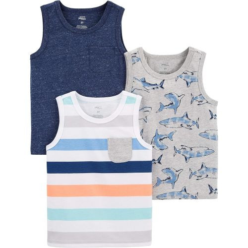 Simple Joys by Carter's Toddlers and Baby Boys' Tank Tops, Multipacks - 12 Months - Grey Shark/Navy Space Dye/White Stripe