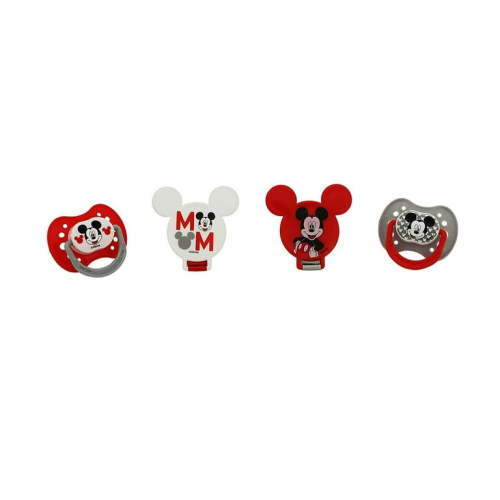 Disney Mickey Mouse 4 PC SET-2 Orthodontic Pacifiers and 2 Holder Set FD51105