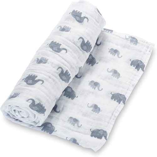 Swaddle Blanket | 100% Muslin Cotton | Gender Neutral Newborn and Baby Nursery Essentials for Girls and Boys, Registry | Elephant Print - Elephantastic