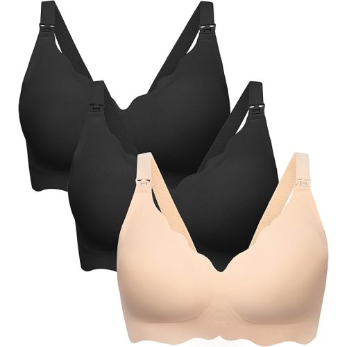Angelhood Nursing Bras for Breastfeeding Ultra Comfort Seamless Maternity Bra Pack Wireless Pregnancy Bralette Bra Extender L