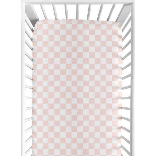 Sweet Jojo Designs Gingham Checkered Plaid Pink and White Girl Fitted Crib Sheet