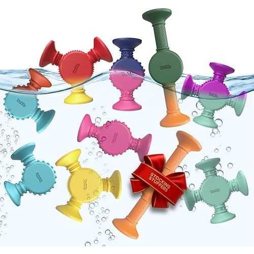 BUNMO Stocking Stuffers for Kids - Toddler Suction Bath Toys - Connect, Build, Create - Toddler Stocking Stuffers - Fine Motor Skills - Stimulating Sensory Fun - Color Changing 10pk