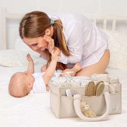 PeraBella Baby Diaper Caddy Organizer for Changing Table, Baby Storage Basket for Diapers and Baby Wipes, Gift for Baby Shower, Car Caddy Organizer, Nursery Diaper Organizer, Portable Diaper Storage