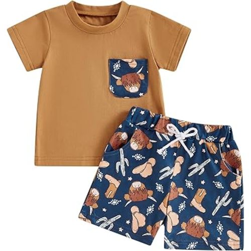 Western Baby Boy Clothes Summer Cowboy Letter Print T-shirt Casual Shorts Toddler Country Cowboy Clothes Outfit