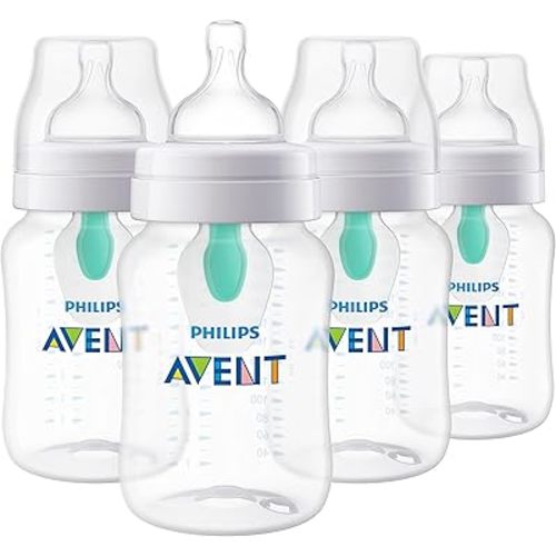 Anti-Colic Baby Bottle with AirFree Vent, 9oz, with Flow 2 Nipples, 1m+, 4pk, Clear, SCY703/04