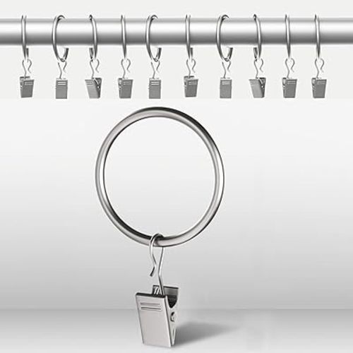 Curtain Rings with Clips 40 Pack, Silver Curtain Clips with Rings, Drapery Rings 1.26 Inch Interior Diameter, Curtain Hooks with Clips Fits Up to 1 Inch Curtain Rod, Metal (Silver,1.26"| 40 PC)