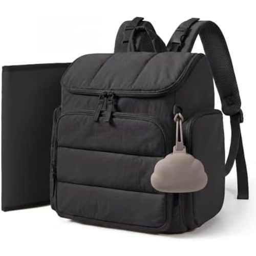 mommore Diaper Bag Backpack, Baby Bag with Waterproof Changing Pad and Stroller Straps for Toddler, Diaper Backpack for Mom Dads with Insulated Pockets & Pacifier Case, Baby Essential, Black