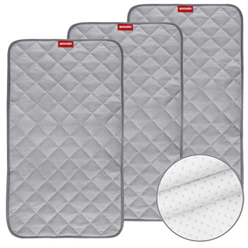 Diaper Changing Pad Liner Non-Slip, Bamboo Thicker Waterproof Changing Pad Mat, Quilted Absorbent Bassinet Liner Washable, 3 Pack Large 14"x 27" Reusable Changing Pad Cover Protector Grey